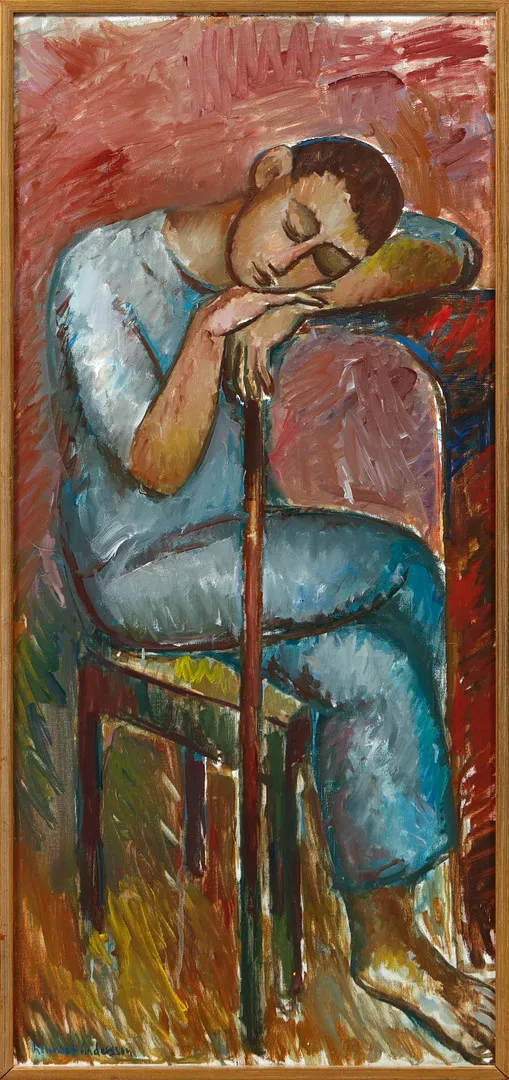 LENNART ANDERSSON. Vilande pojke, olja på duk, signerad.