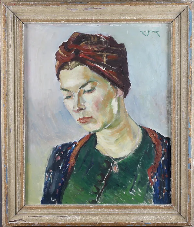 RUNE SIGVARD. "Flicka i turban", olja på duk, signerad.