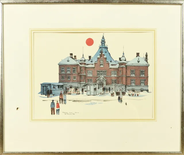 ÅKE PETTERSSON NÅW. Färglitografi, Signerad: Åke Pettersson-nåw. "Rådhuset Umeå" Numrerad: 1/310.