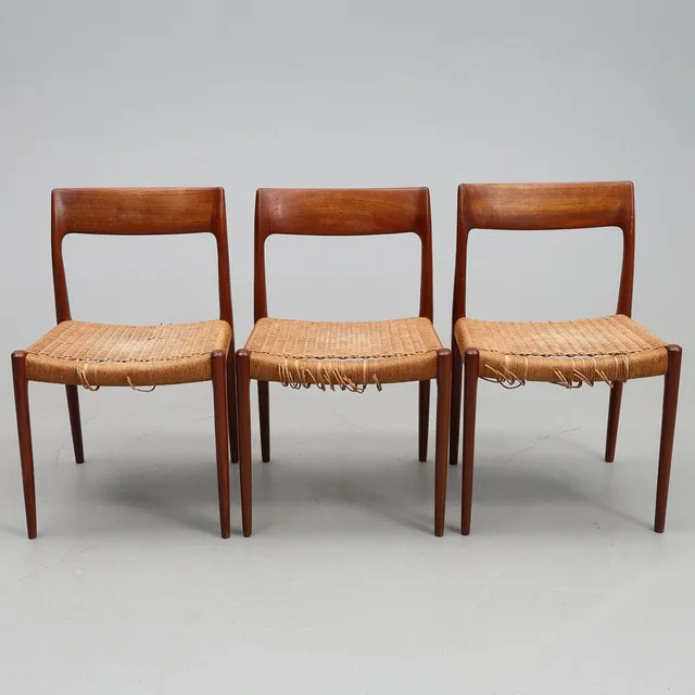 NIELS O. MØLLER. Stolar, 3 st, Møllers Møbelfabrik, 1960-tal, Danmark.