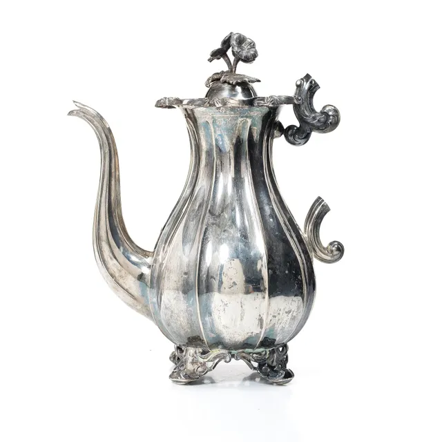 Christian Hammer, kaffekanna, silver, nyrokoko, Stockholm 1856.