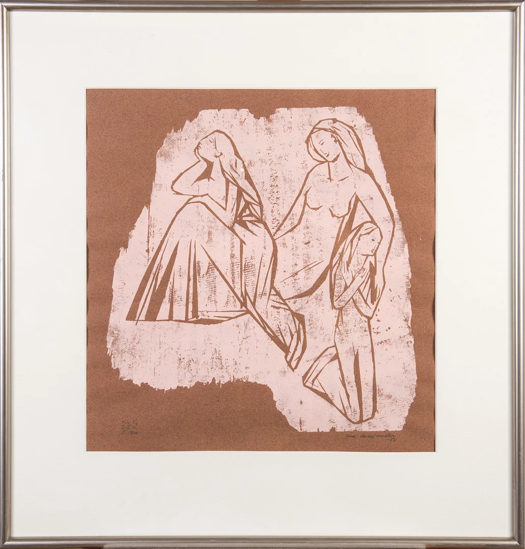 INA COLLIANDER (1905-1985). "tre systrar", signerad samt daterad -58, träsnitt, III 10/10. — Engravings & Prints — Stockholms Auktionsverk Helsinki
