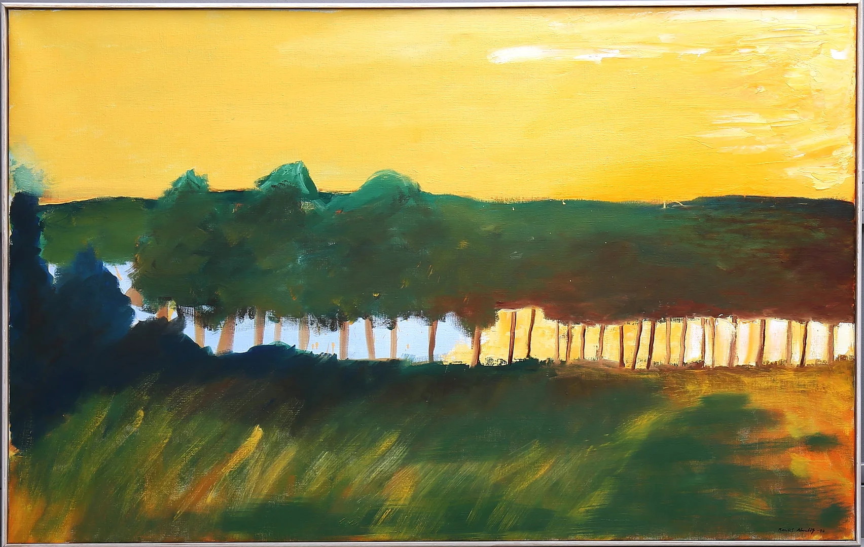 BERTIL ALMLÖF. Olja på duk, "Efter solens nedgång", signerad och daterad 90. — Paintings — Auktionshuset Kolonn