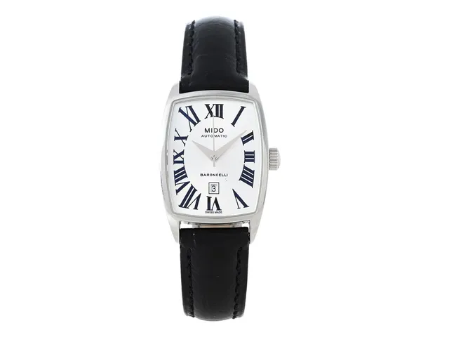 MIDO, Baroncelli Tonneau, Cal ETA 2671, Serie nr. 10506725, Boett nr. M003107 A, damur, 23,5 x 29 (36) m, stål, automatisk, safirglas, datum, skadad urtavla, glasbaksida, läderband, viklås, ca 2007, box, ytterkartong.