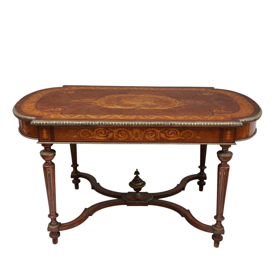 French Napoleon III fruitwood marquetry coffee table, late 19th century. — Coffee Tables — Balclis
