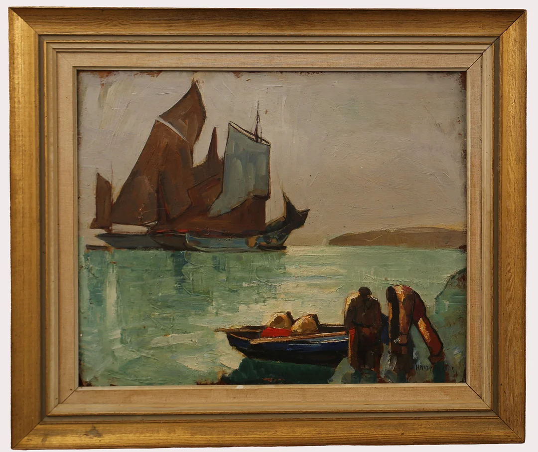 KNUT NORMAN. Olja på pannå, fartyg till sjöss, signerad. — Paintings — Limhamns Auktionsbyrå