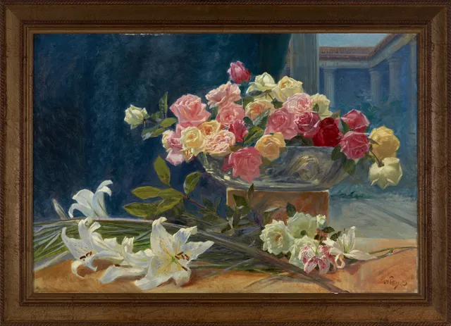 Peters, Wilhelm — Oppstilling med liljer og roser, 1903