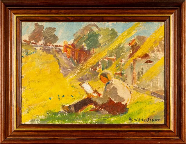 HANNES WAGNSTEDT. Olja på pannå "Poeten" Signerad 1900-tal.