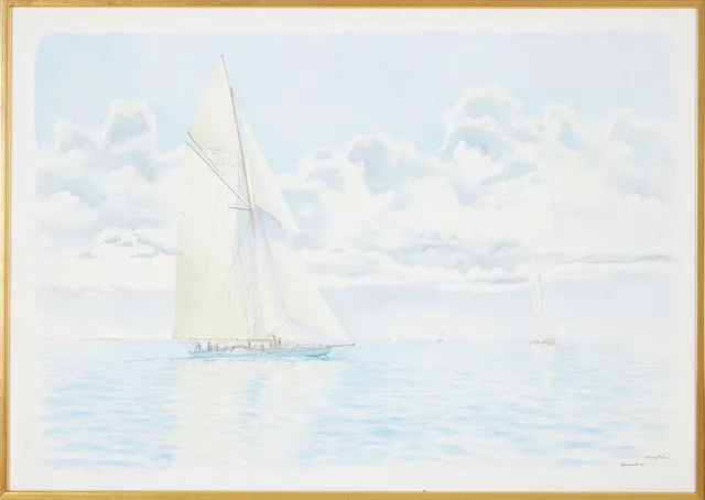 TORE PALM. "Shamrock IV 1914", akvarell, signerad.