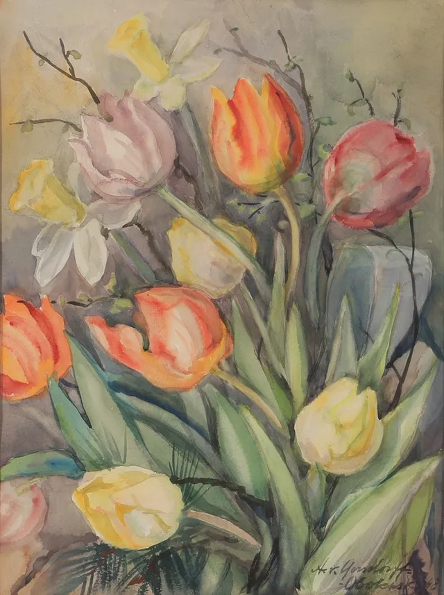 ANNA VON GERSDORFF OBOLENSKY. Blommor, akvarell, signerad.