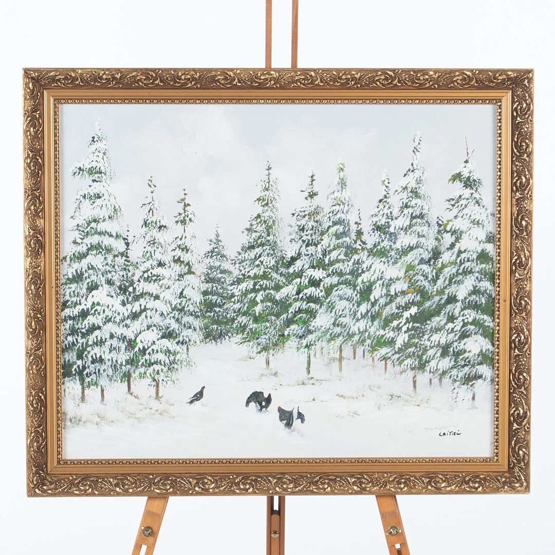 EINAR CRITÉN. Olja på duk, fåglar i vinterlandskap. — Paintings — Laholms Auktionskammare