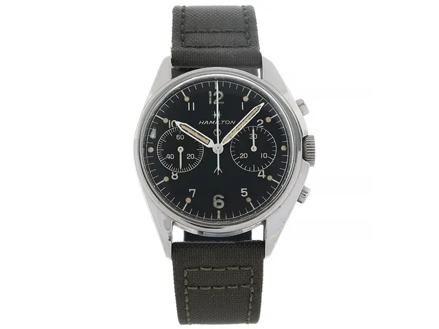 HAMILTON, "6BB", Cal Valjoux 7733, Boett nr. 1395311, kronograf, herrur, 39 mm, stål, manuell, plexiglas, miltärstämplar (6BB/924-3306 / 2755/72), läderband, ca 1972.