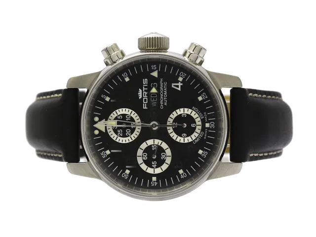 FORTIS, Flieger Chronograph, Cal ETA 7750, Serie nr. 271/500, Ref nr. 597.20.71 L.01, Boett nr. 597.20.141, kronograf, herrur, 40 mm, stål, automatisk, safirglas, dag, datum, läderband, originalspänne, ca 2015, box, ytterkartong. Limiterad och numrerad (Nr. 271/500).