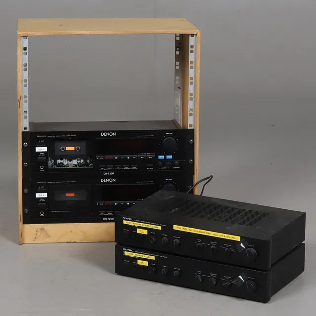 KASSETTBANDSPELARE OCH FÖRSTÄRKARE, ROTEL AMPLIFIER, DENON, 4 st.