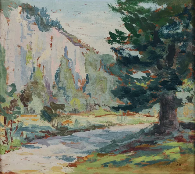 SVEND NIELSEN (1908-93). TILSKREVET. Motiv fra Ekkodalen på Bornholm, olie på træ, signeret.