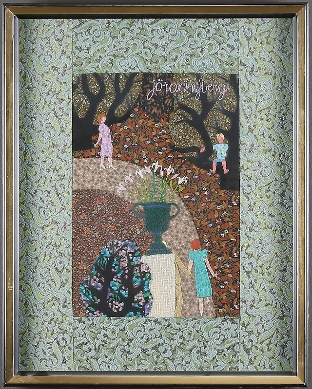 JÖRAN NYBERG. Textil/broderi, signerad.