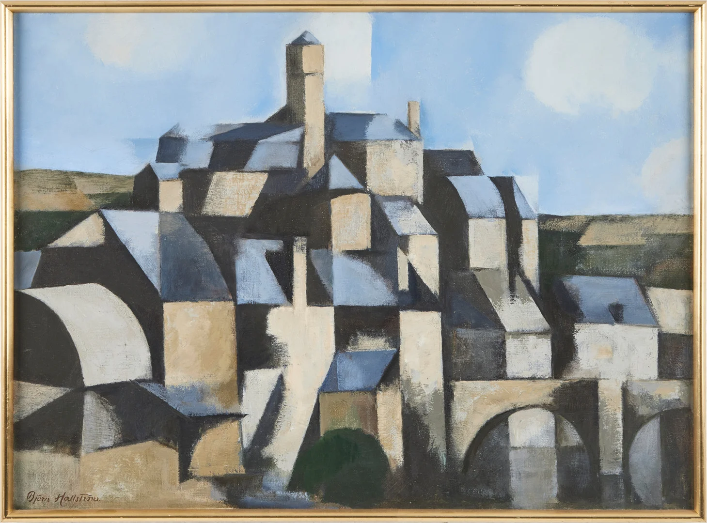 BJÖRN HALLSTRÖM. (1916–1981), "Fransk stadsbild", signerad, daterad 1958 a tergo, olja på duk. — Paintings — Stockholms Auktionsverk Magasin 5