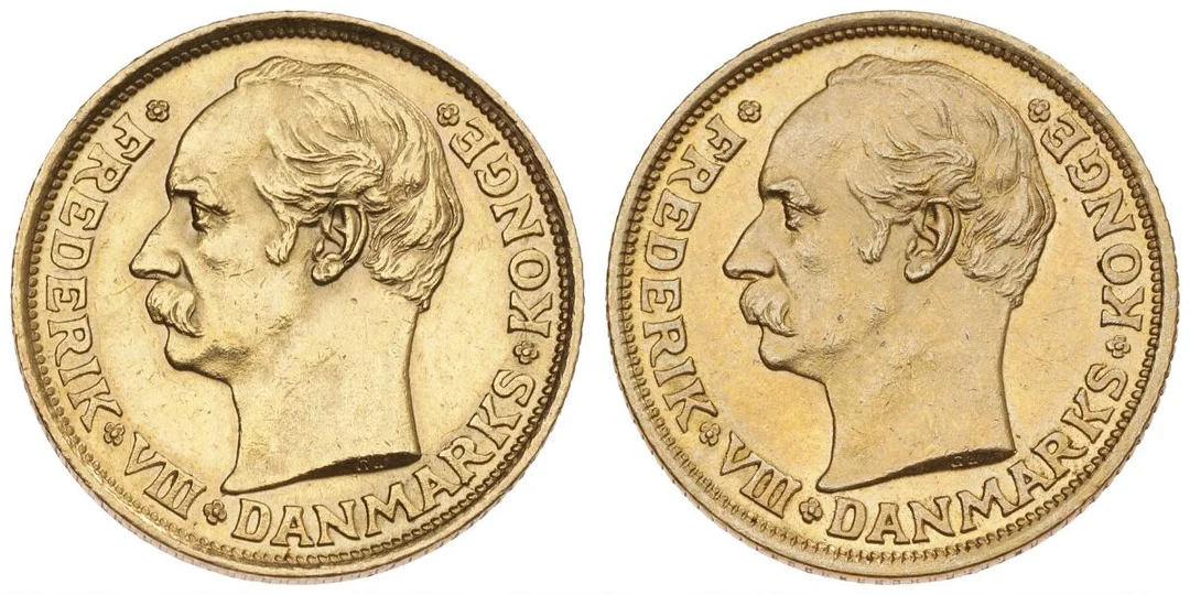 10 kr 1908 og 1909 VBP, H 2, F 298, in total 2 pcs — Coins, Medals & Banknotes/Denmark/Frederik VIII, 1906–1912 — Bruun Rasmussen