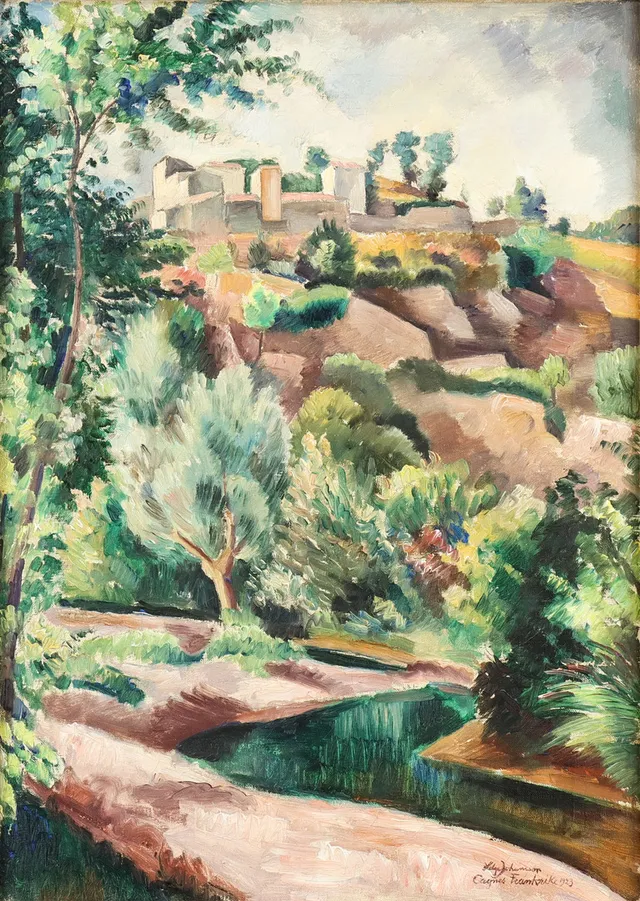 HELGE JOHANSSON. Landskapsmotiv Cagnes Frankrike, olja på duk, signerad o daterad 1923.