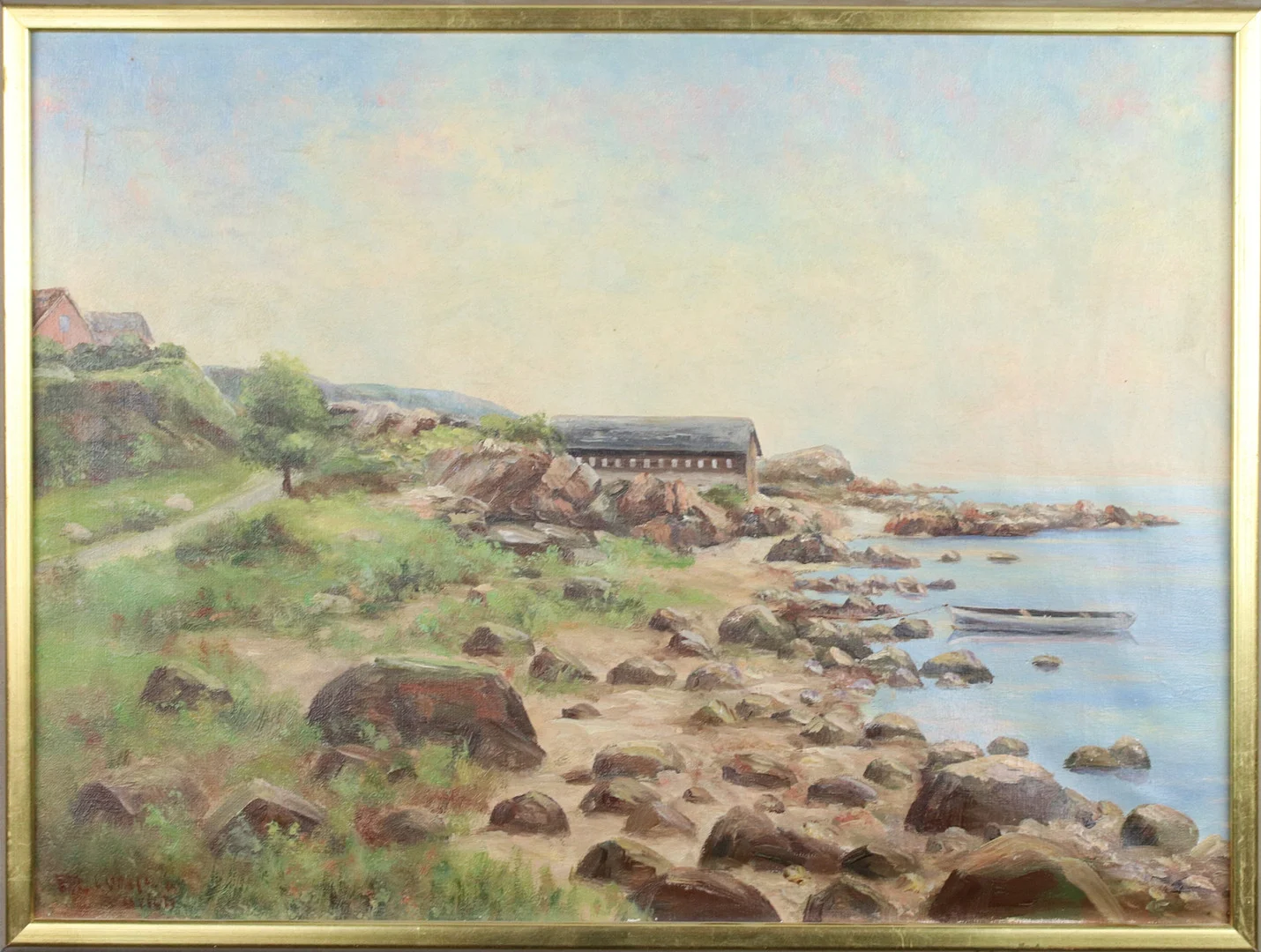 BERTIL LILJEBLAD. Olja på duk, Arilds badhus, signerad. — Paintings — Höganäs Auktionsverk