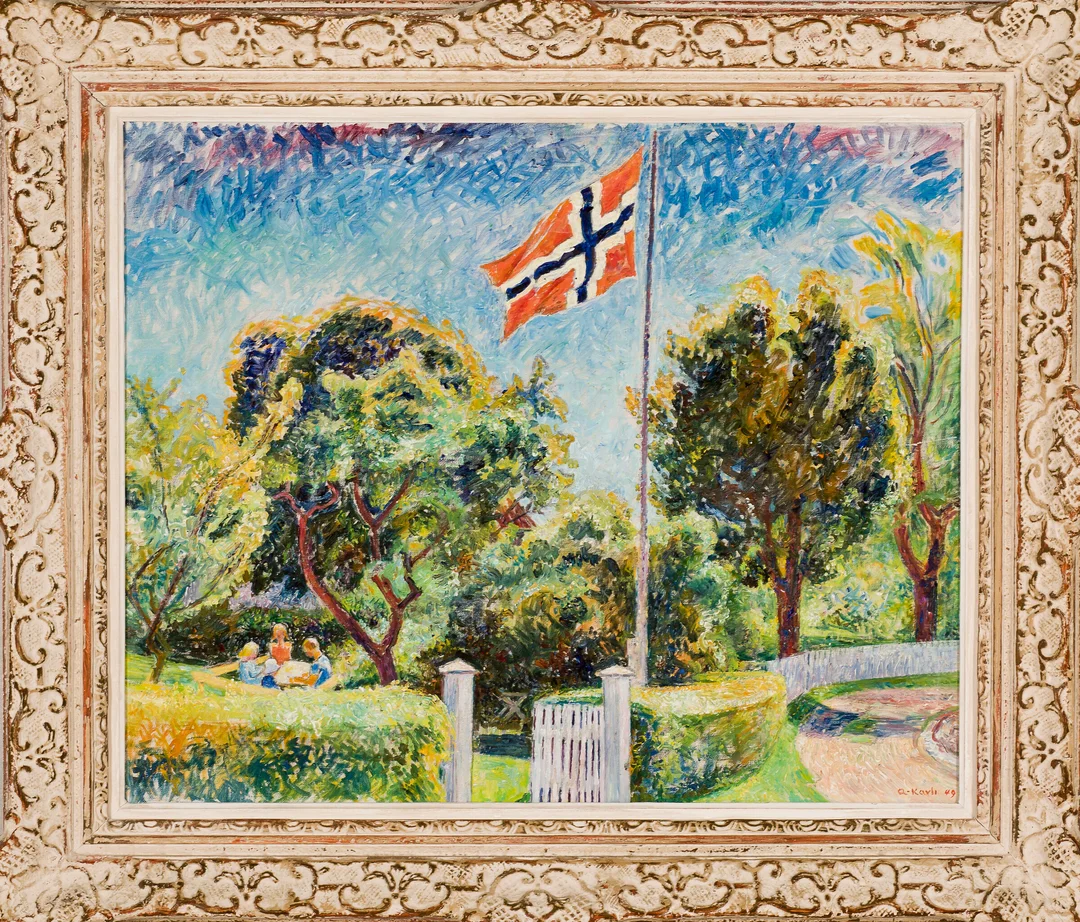 Kavli, Arne — Hagescene, 1949 — Kunst/Maleri — Blomqvist