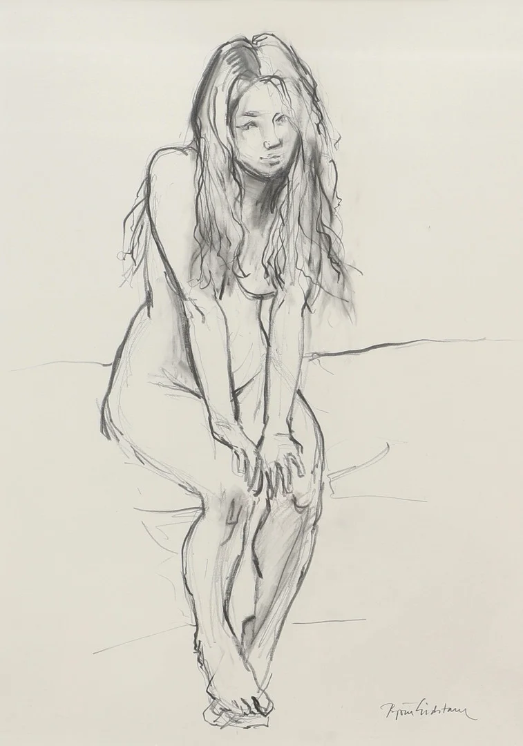 BJÖRN GIDSTAM. Blyerts- & kolteckning, kvinnomodell, signerad. — Drawings — Ekenbergs Auktioner