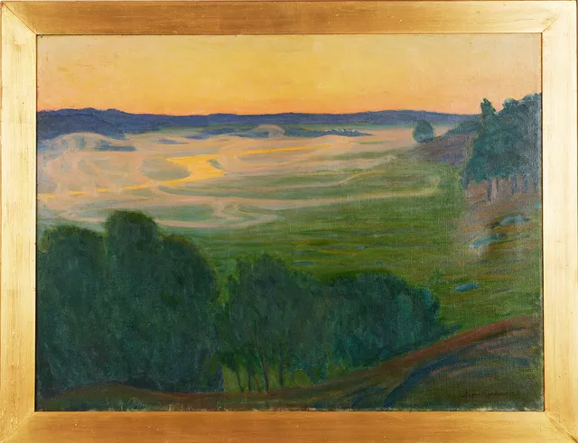 ARON GERLE (1860-1930). Skymningslandskap, olja på duk, signerad Aron Gerle.