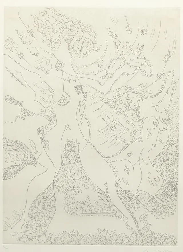 ANDRÉ MASSON. "Femmes attaqées par des oiseaux", etsning, 32/50, 1973.