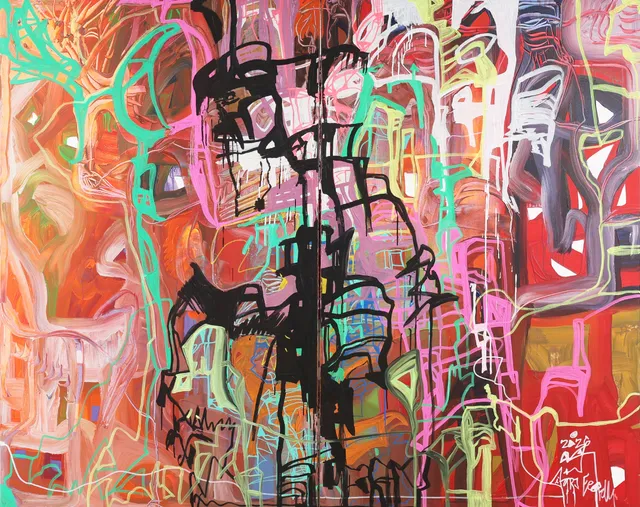 Lars 'Imagination Mediator' Elgidh: Acrylic on canvas, two-part work 'Colorblind/There is life on Mars'