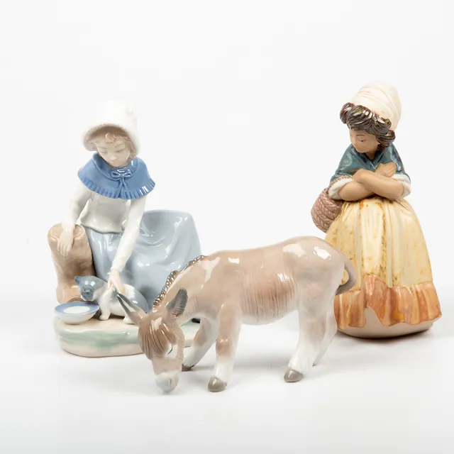 FIGURINER, 3 stycken, porslin, Lladro samt Nao.
