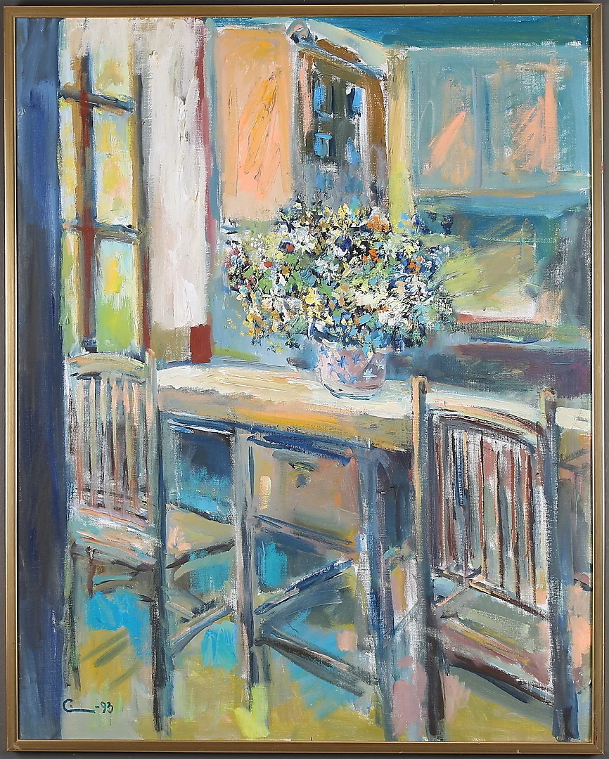 EINAR WENNBERG. "Interiör", olja på duk, signerad och daterad -93. — Paintings — Stadsauktion Sundsvall
