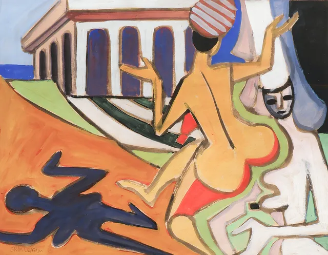 ERIK LARSEN (1902-1965). Komposition med dansende kvinder, akvarel og gouache på papir, signeret, 1950'erne.