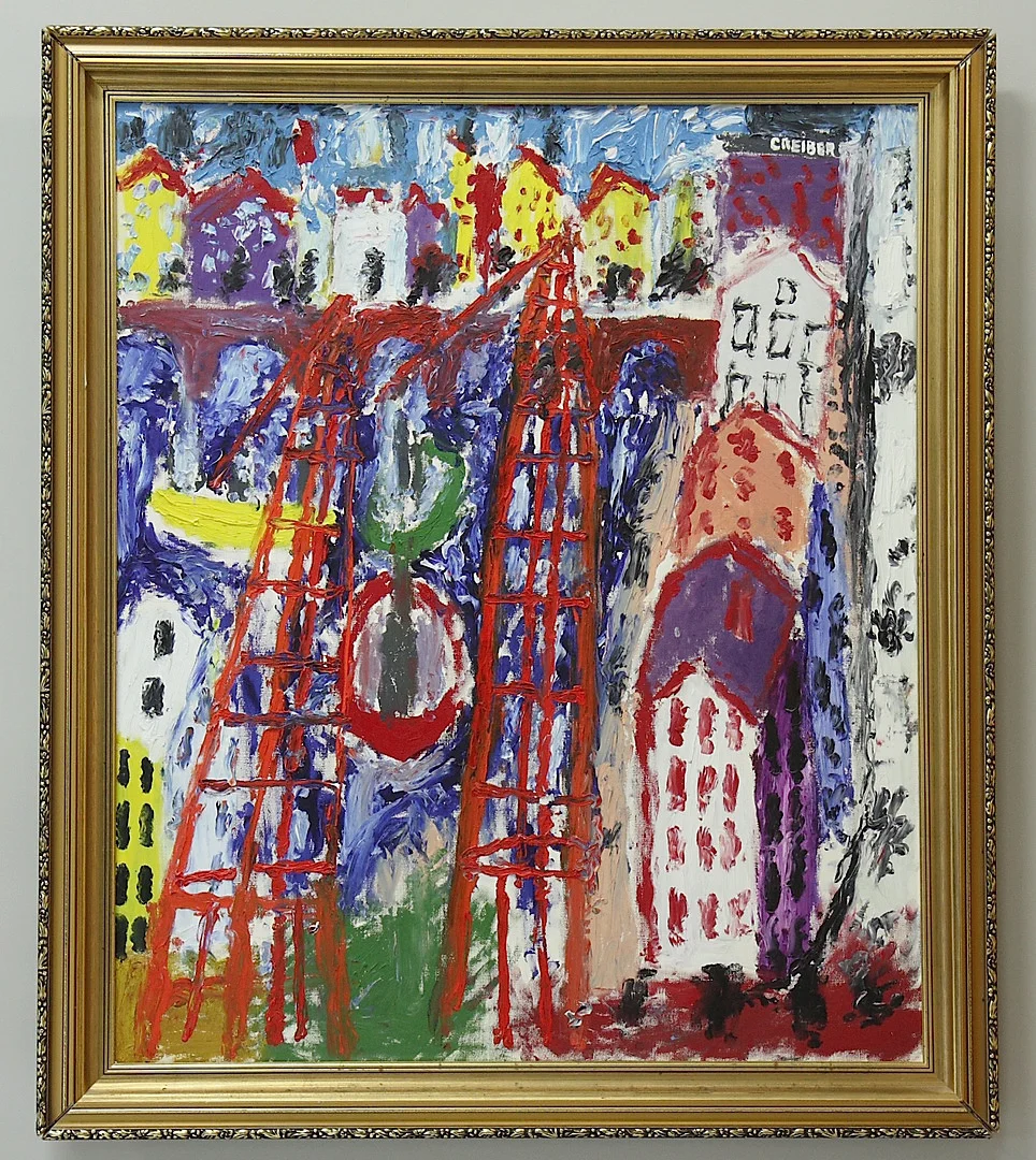 GUNNAR GREIBER. olja på duk, "Katarinavägen en sommarmorgon" daterad 1988, signerad Greiber. — Paintings — Hälsinglands Auktionsverk