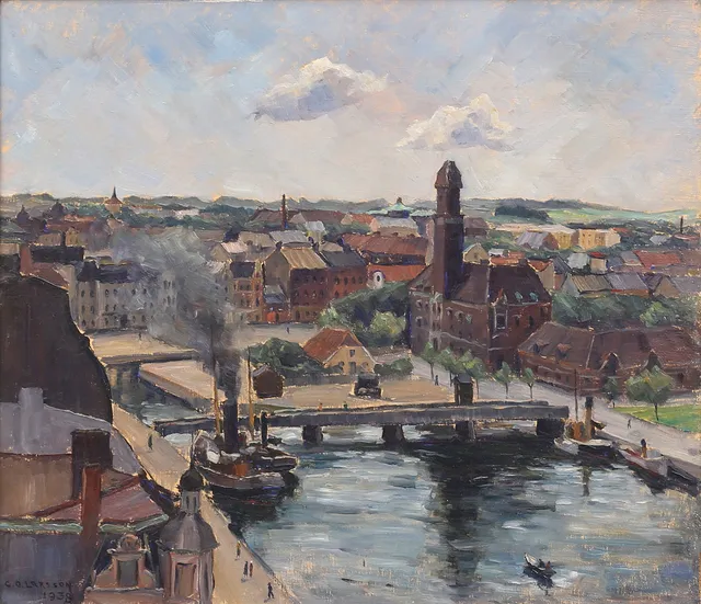CARL OSCAR LARSSON. Motiv från Malmö, olja på pannå, signerad C O Larsson och daterad 1938.