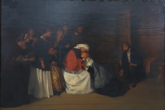 CARL WAHLBOM. TILLSKRIVEN. Motiv föreställande Malin Sture och Erik Stenbock, olja på duk, signerad och daterad 1843.