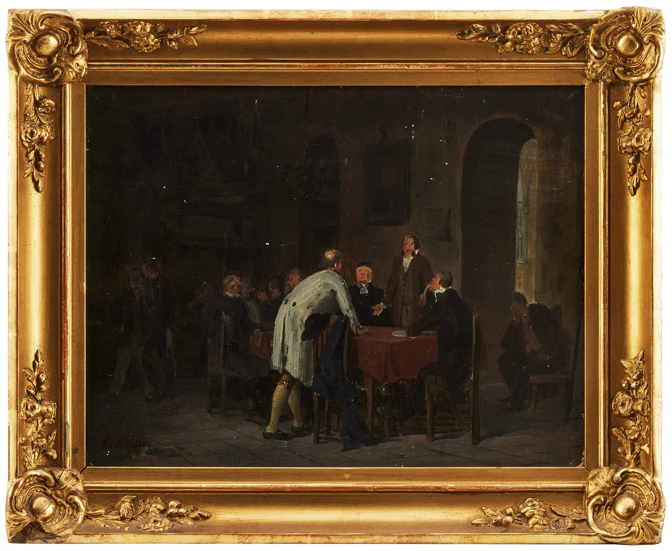 AXEL KULLE (1846 - 1908). Förstudie till målningen Kyrkoråd på landet, olja på duk lagd på pannå, signerad två gånger Axel Kulle. — Paintings — Stockholms Auktionsverk Magasin 5
