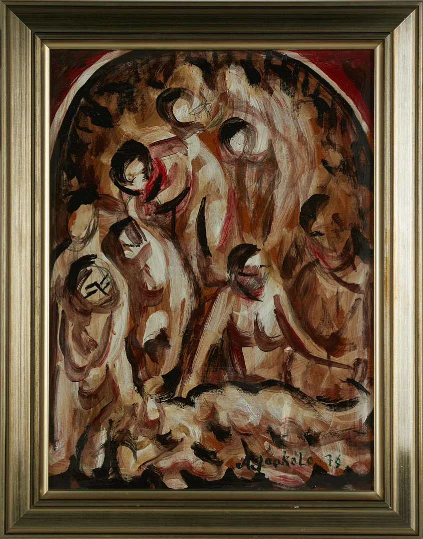 ALPO JAAKOLA. Figurativt motiv, olja på duk, signerad och daterad 1976. — Paintings — Stockholms Auktionsverk Sickla