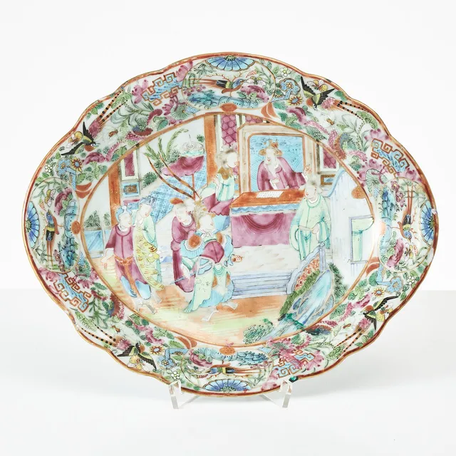 SKÅLFAT, porslin, Kina, 1800-talets andra hälft, konturerad kant, Kanton, Rose Mandarin.