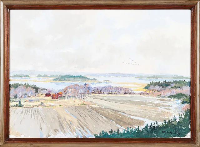 STIG EH ROUSK (FÖDD 1934). Landskap med sträckande fåglar, signerad samt daterad 79, olja på duk.