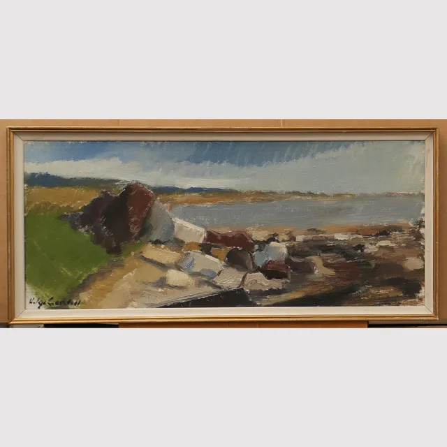 HELGE CARDELL. Olja på duk, "stenar vid strand Ramsjöstrand", signerad.