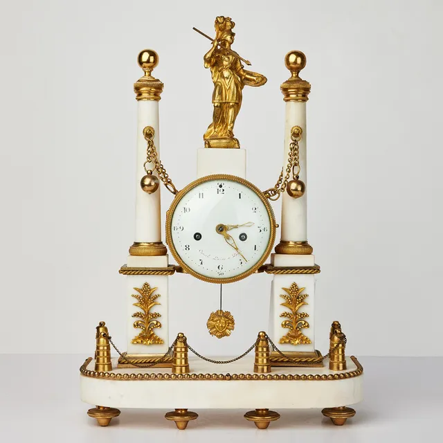 PENDULE PORTIQUE, parisarbete i Louis XVI, urtavlan signerad Carcel L'ainé a Paris (Bernard Guillaume Carcel, urmakare verksam i Paris 1778-1812).