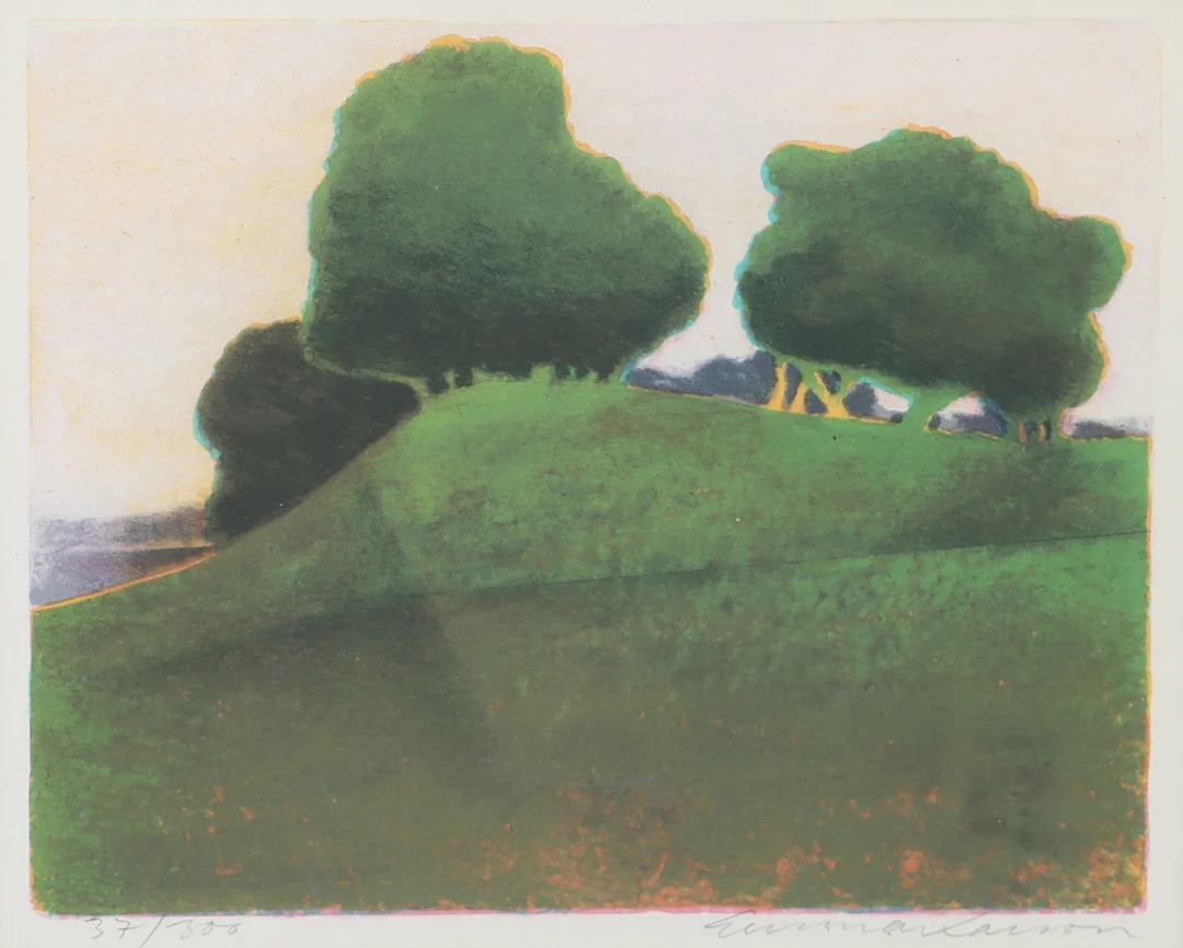 GUNNAR LARSON. Landskap, färglitografi, signerad. — Engravings & Prints — Helsingborgs Auktionskammare