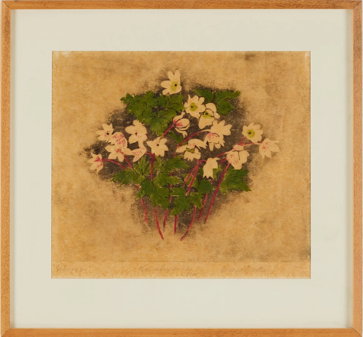 MAJA FJAESTAD. "Vitsippor", handtryck, signerad. — Engravings & Prints — Stockholms Auktionsverk Magasin 5