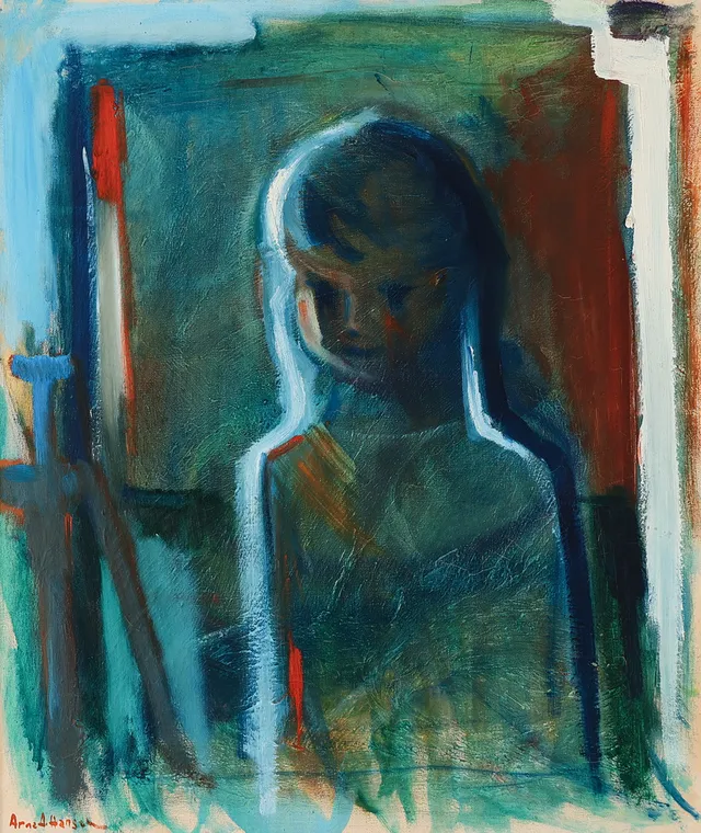 ARNE A. HANSEN (1921-2009). Portræt af ung pige, olie på lærred, signeret.