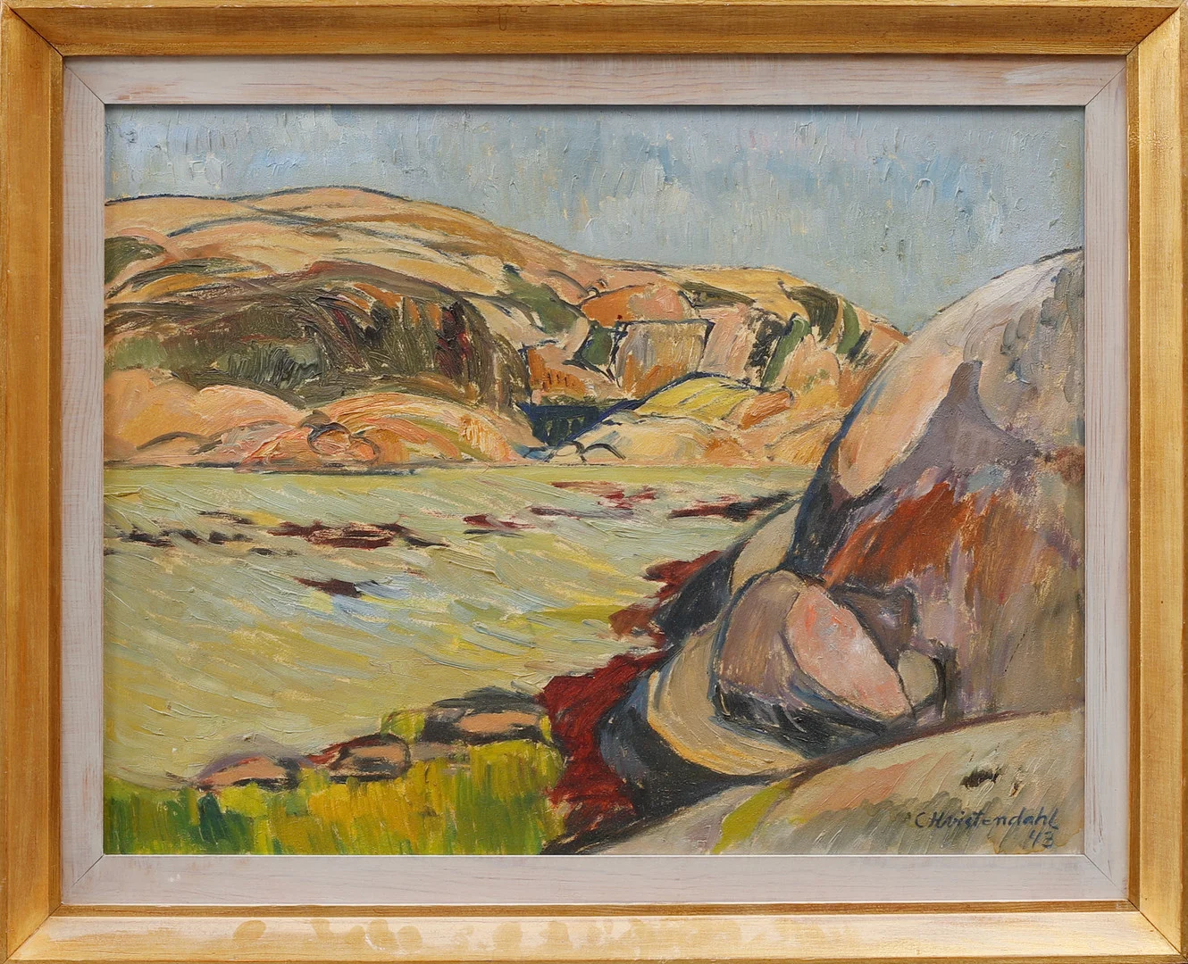 CARSTEN HVISTENDAHL. Kustmotiv, olja på pannå, signerad och daterad 43. — Paintings — Göteborgs Auktionsverk