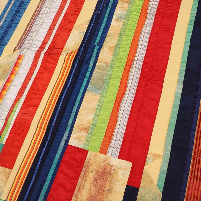 GULLVI WICKSTRÖM. Bonad/Textilkonst, "Linjer", pärlor och textil, signerad, Karlshamn, 2004.