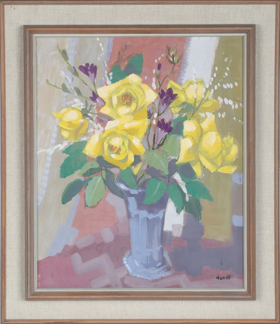 WILHELM HUNDT. Blomsterstilleben, olja på pannå, signerad. — Paintings — Stadsauktion Sundsvall