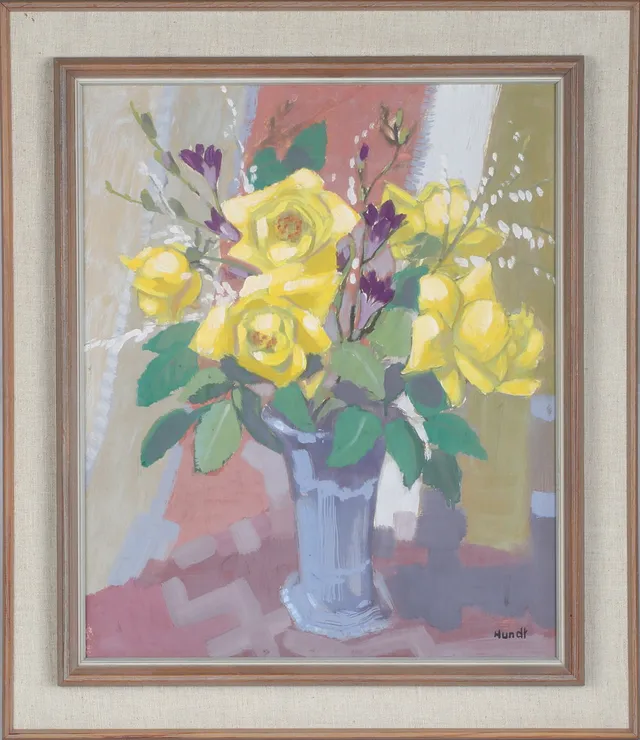 WILHELM HUNDT. Blomsterstilleben, olja på pannå, signerad.
