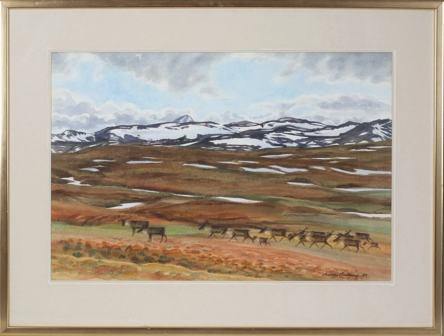 ANDERS GULLBERG. "Sommarbetsland-Stekenjokk", akvarell på papper, signerad. — Paintings — Stadsauktion Sundsvall