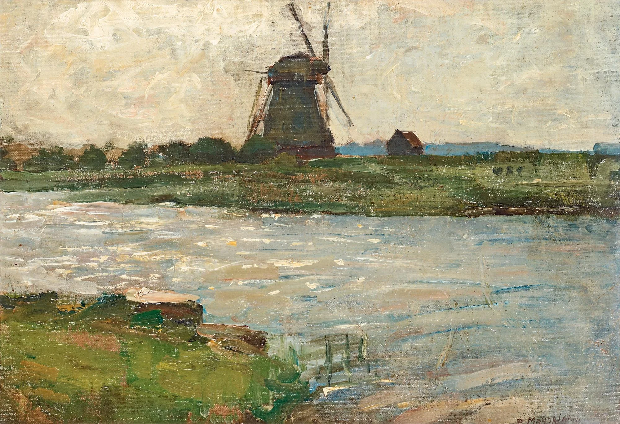 Piet Mondrian, Utsikt över Oostzijdse väderkvarn. — Bukowskis